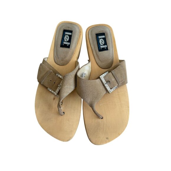 LEI Vintage y2k Beige Suede Buckle Sandals Size 9 - Picture 2 of 9